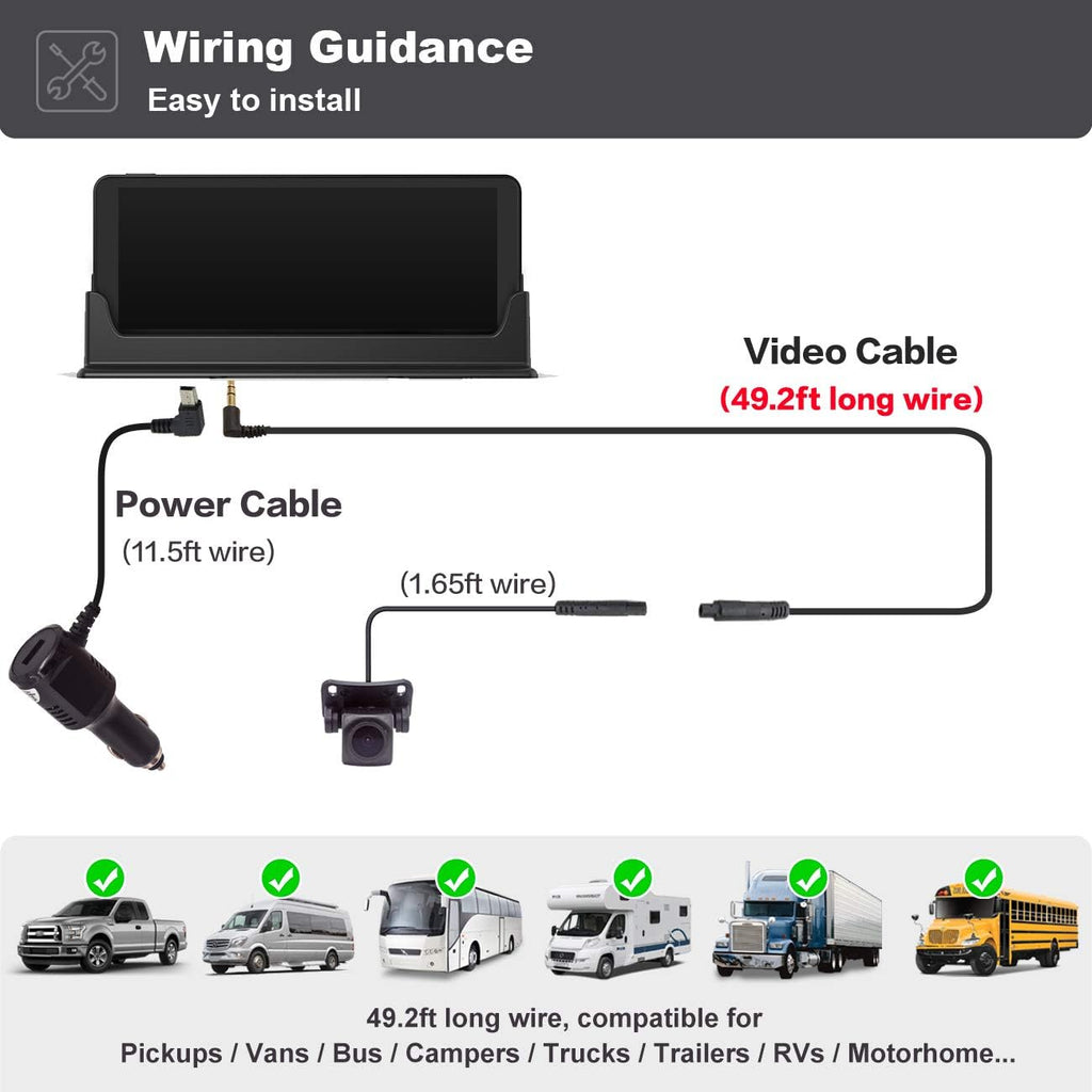 1080P Backup Camera and Monitor Kit 7 inch HD Widescreen with 49ft Wired Rear Camera K712