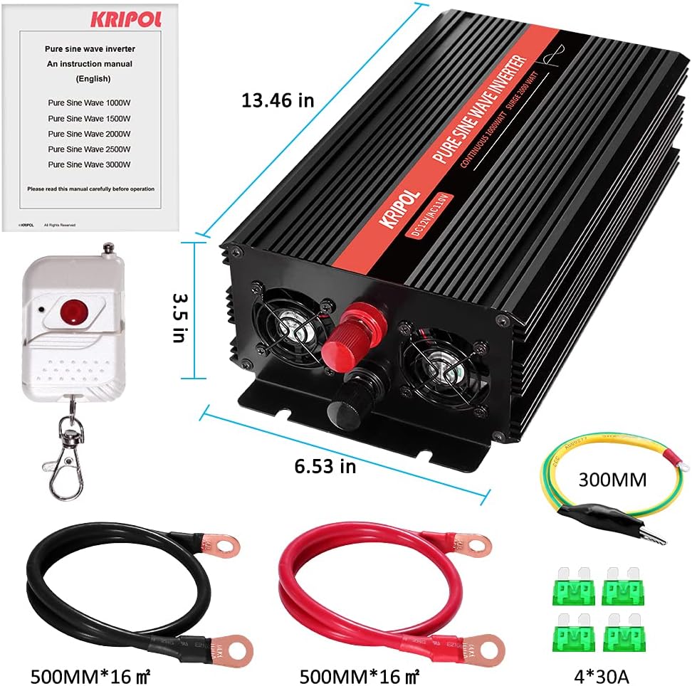 1000 Watt Pure Sine Wave Inverter 12v DC to 110/120v AC Z390011