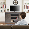 Brown Sliding Barn Door TV Cabinet with Storage and Shelf H7167