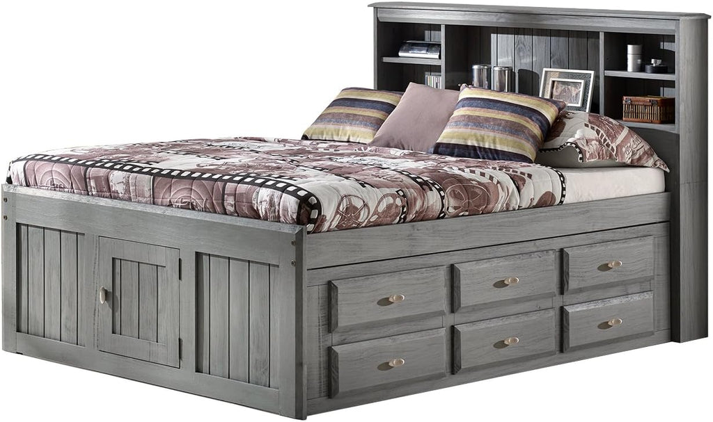 Charcoal Full Size Bookcase Captain Bed with 6 Drawer Storage Q143628