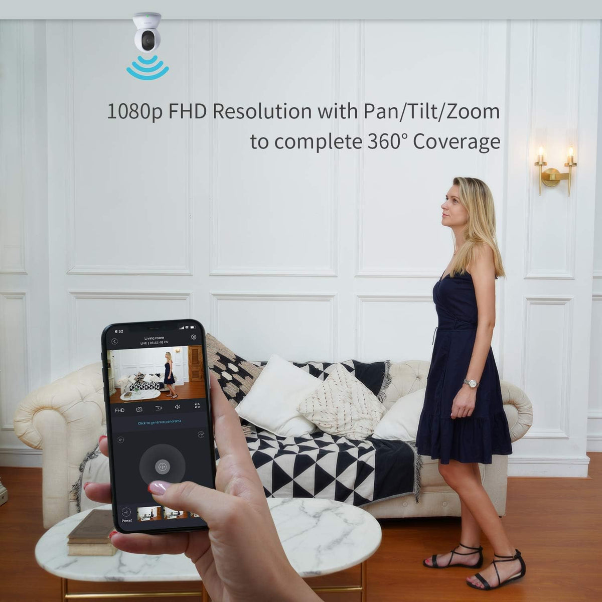 Indoor Security Camera PTZ 1080p WiFi Dome Camera with Two-Way Audio A562