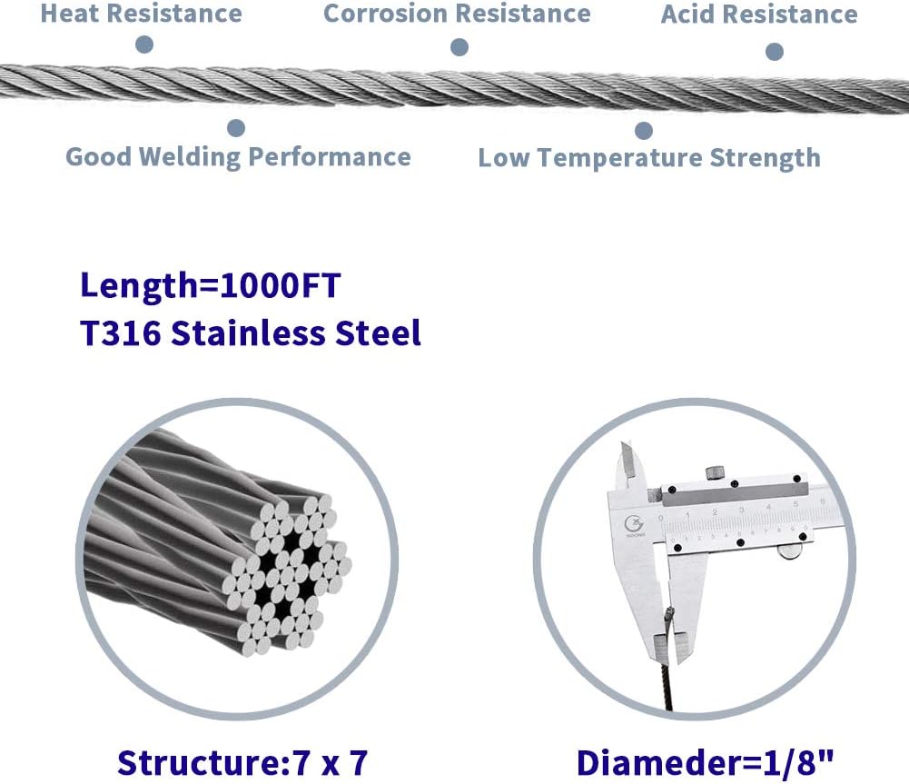 1/8 T316 Stainless Steel Cable 7 x 7 Strands I396700