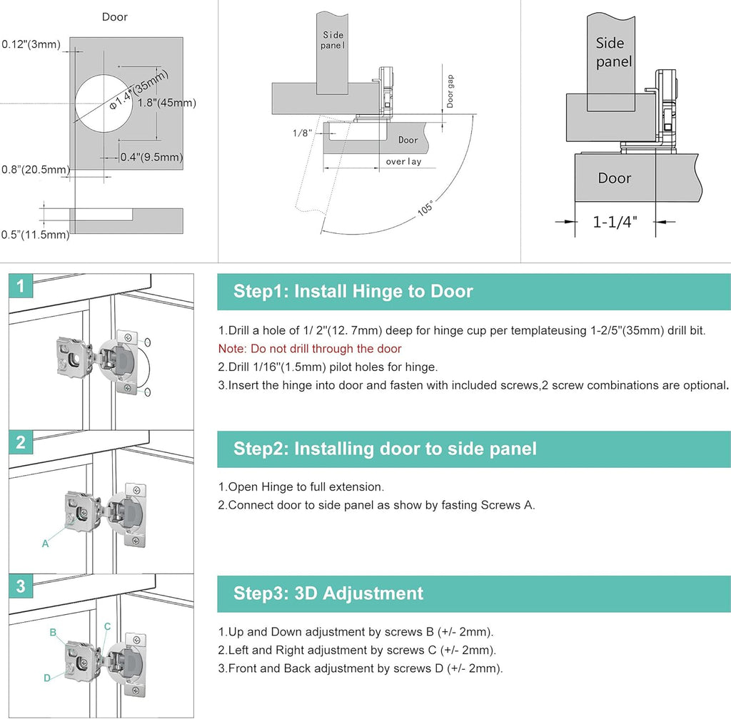 8 Pack Soft Close Adjustable Cabinet Hinge J82444
