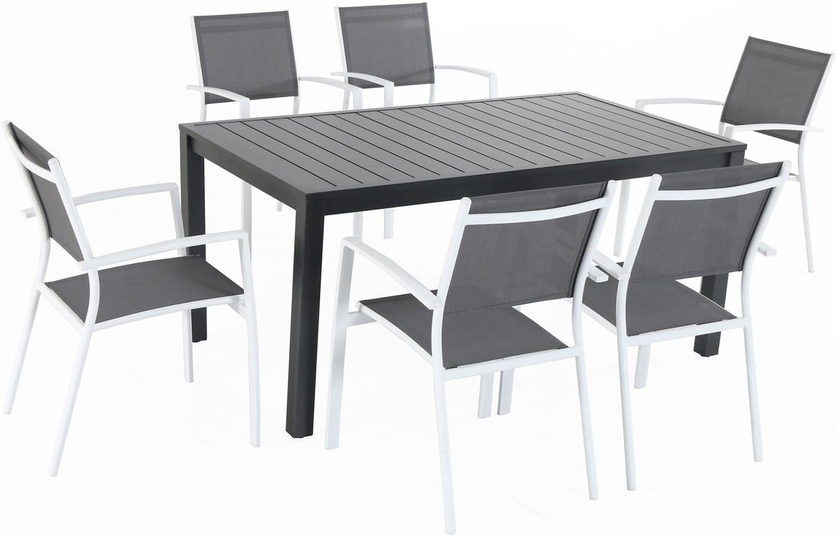 7-Piece Gray White Sling Chairs and Dining Table Outdoor Furniture I539526