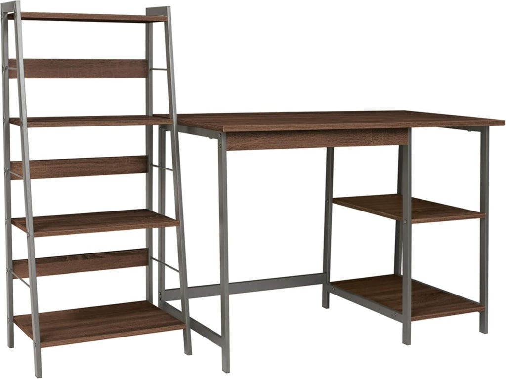 Dark Brown Home Office Desk with 4 Shelf Bookcase A799