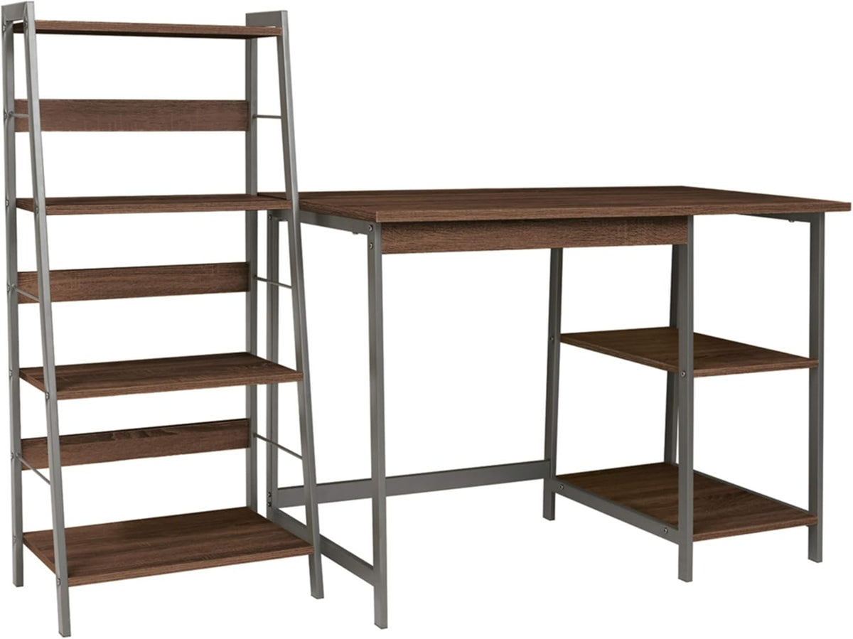 Dark Brown Home Office Desk with 4 Shelf Bookcase A799