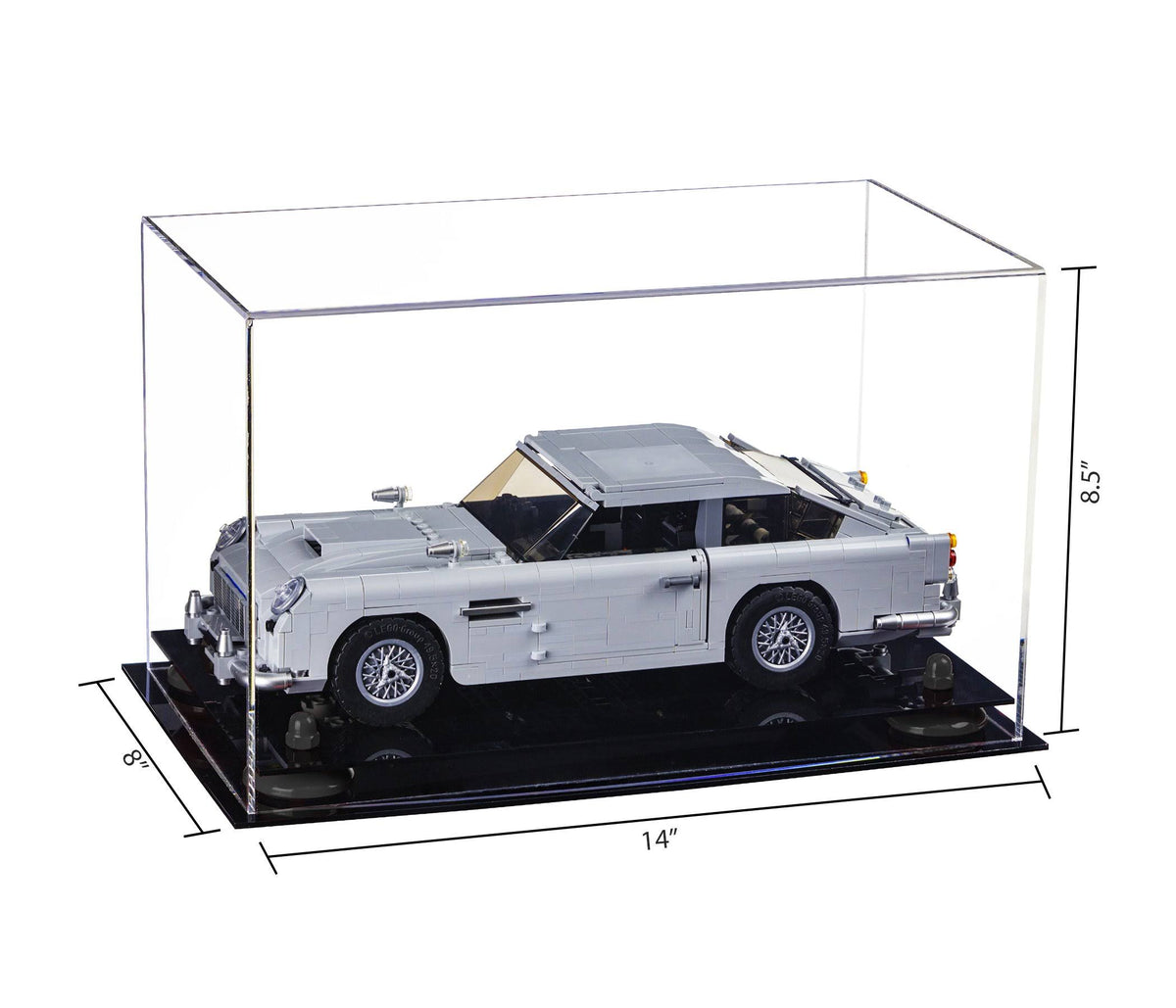 Clear Acrylic Display Case Medium Rectangle Box with Gold Risers 14 inch x 8 inch x 8.5 inch Q21212
