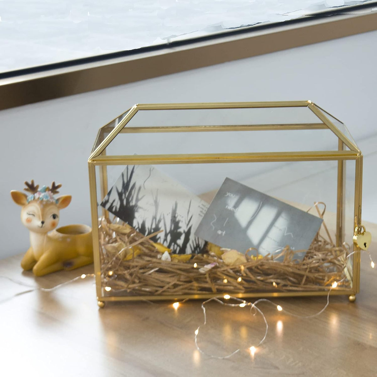 Gold Glass Card Box with Lid X65153