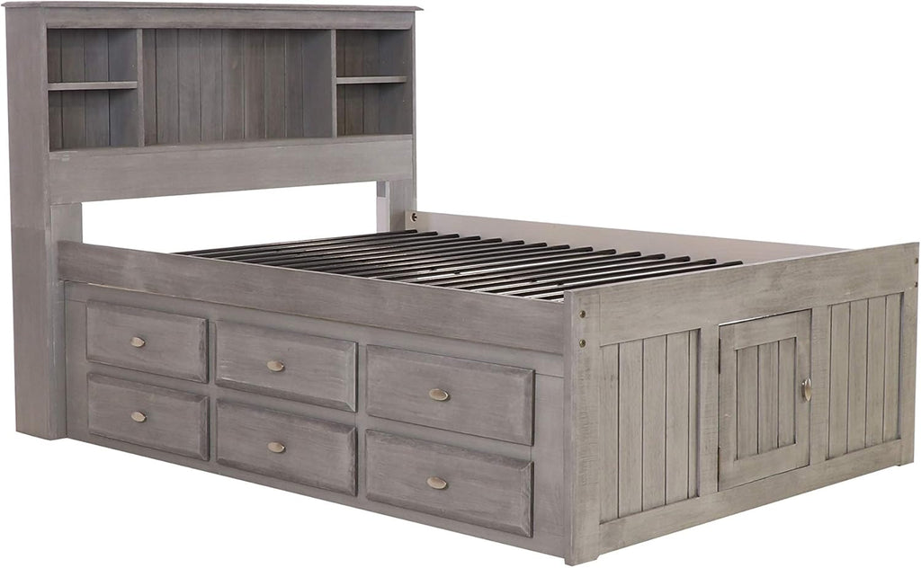 Charcoal Full Size Bookcase Captain Bed with 6 Drawer Storage Q143628