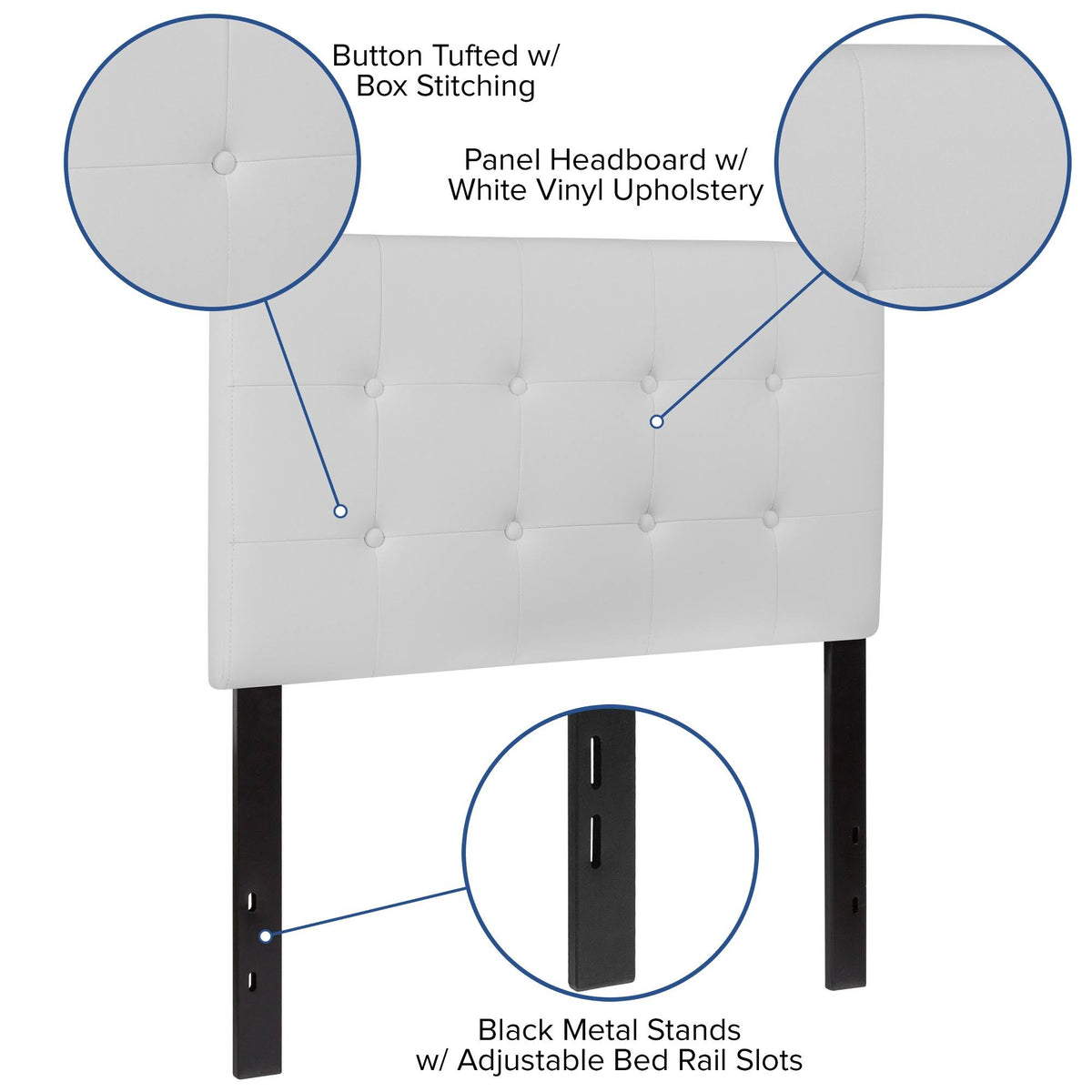 White Upholstered Panel Headboard, Twin O401