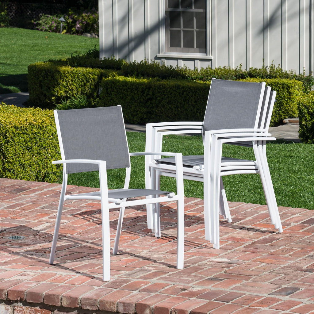 7-Piece Gray White Sling Chairs and Dining Table Outdoor Furniture I539526