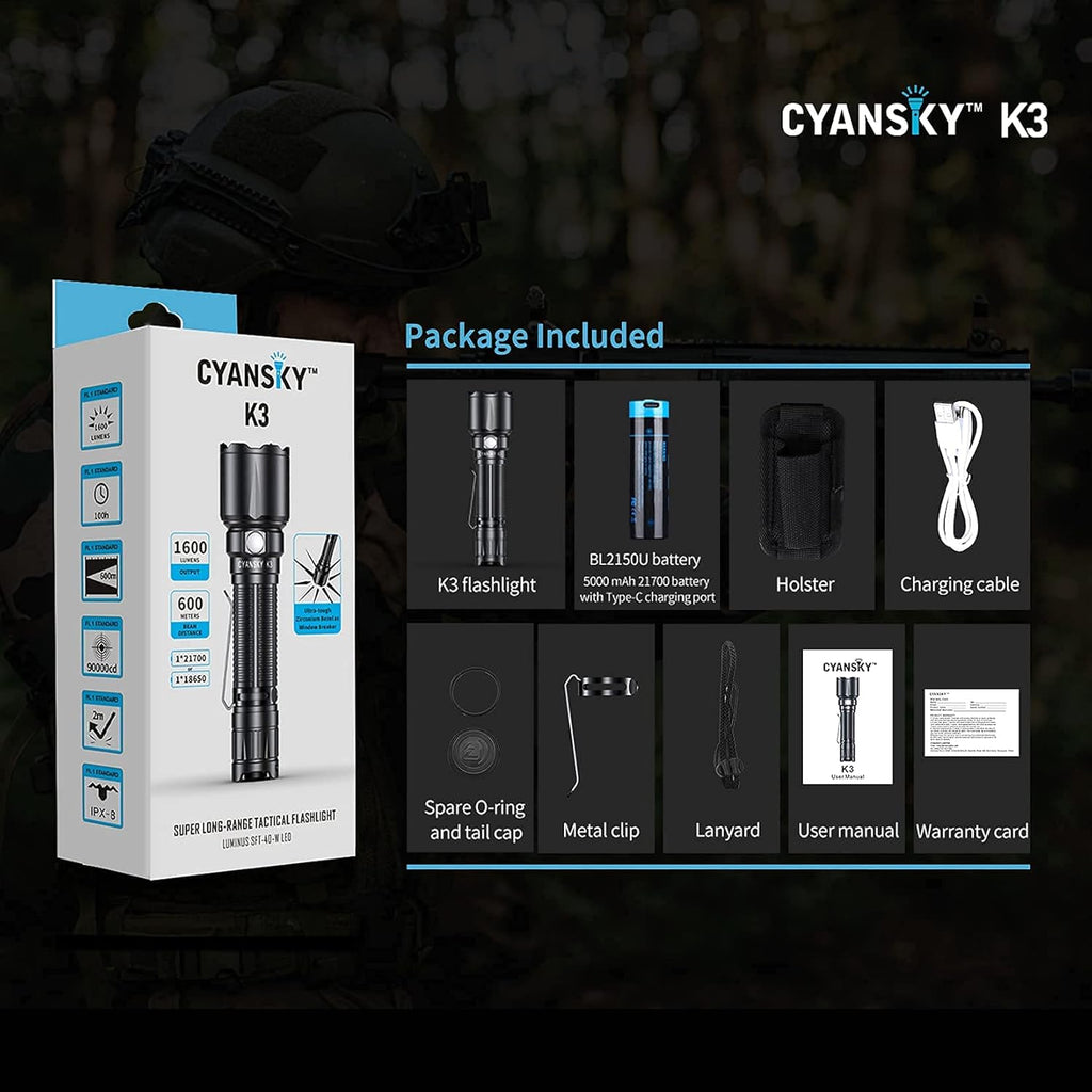 1600 High Lumens Tactical Flashlight with CREE LED, 5 Modes, USB C Rechargeable I847