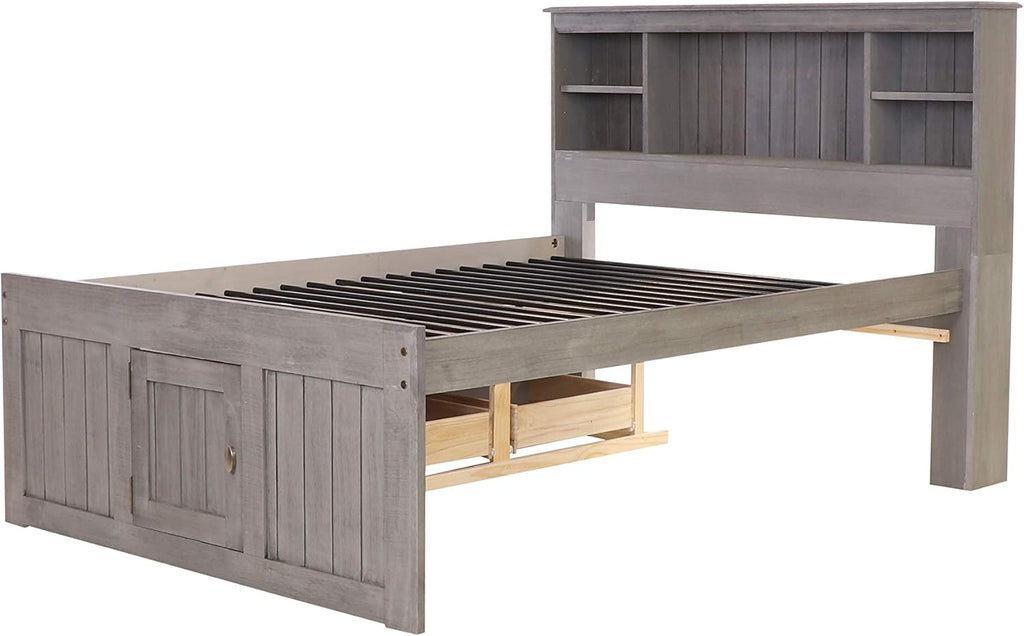 Charcoal Full Size Bookcase Captain Bed with 6 Drawer Storage Q143628