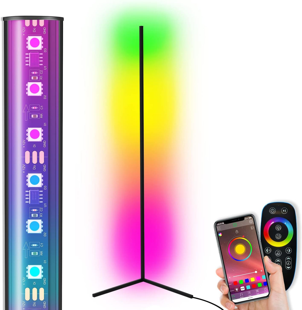 Smart Corner Floor Lamp with Transparent Lampshade, 20W Black N583