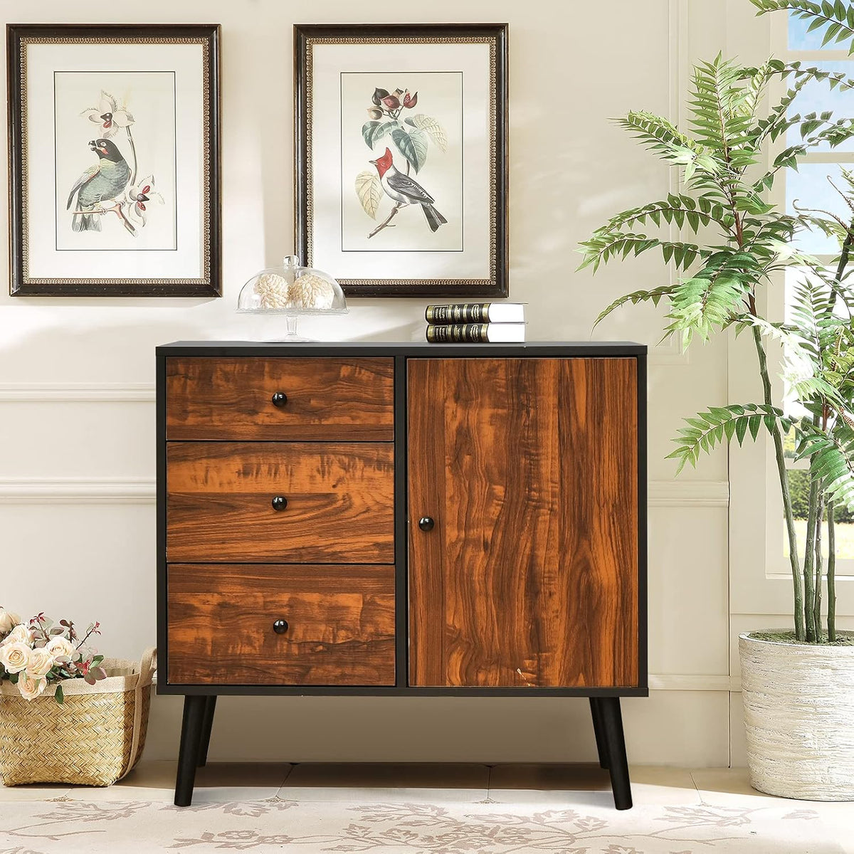 Storage Cabinet Buffet Sideboard with 3 Drawers and Adjustable Shelf H4899