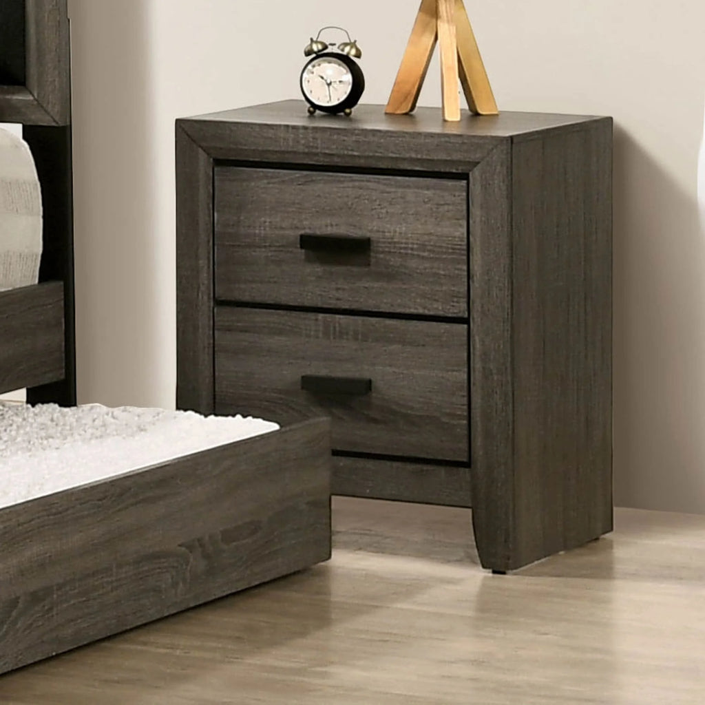Grey Solid Wood 2-Drawer Nightstand N902