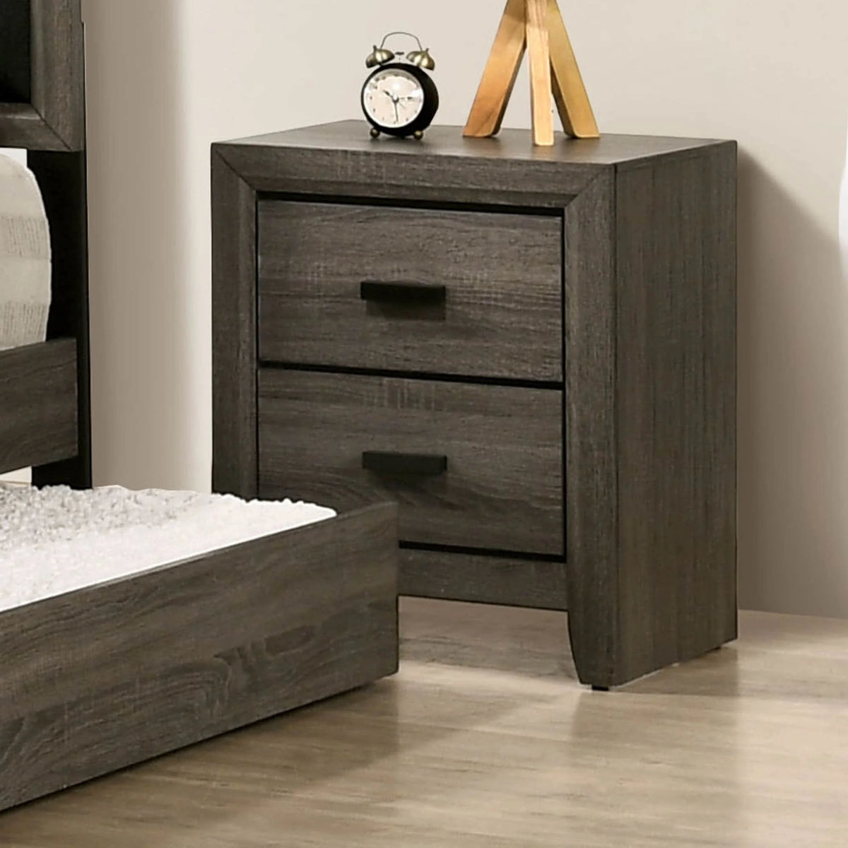 Grey Solid Wood 2-Drawer Nightstand N902