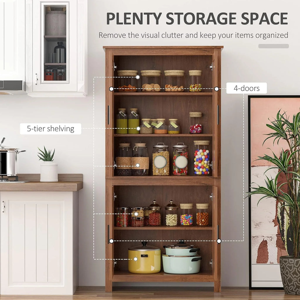 64" 4-Door Oak Kitchen Pantry Cabinet with 3 Adjustable Shelves L78934