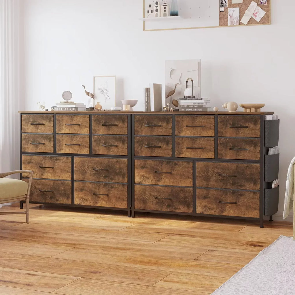 10 Drawer Fabric Dresser with Wood Top R355