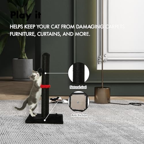 Beige Sisal Cat Scratching Post with Hanging Ball V462112