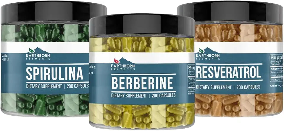 Berberine, Resveratrol & Spirulina Capsules 200 Capsules Each F401990