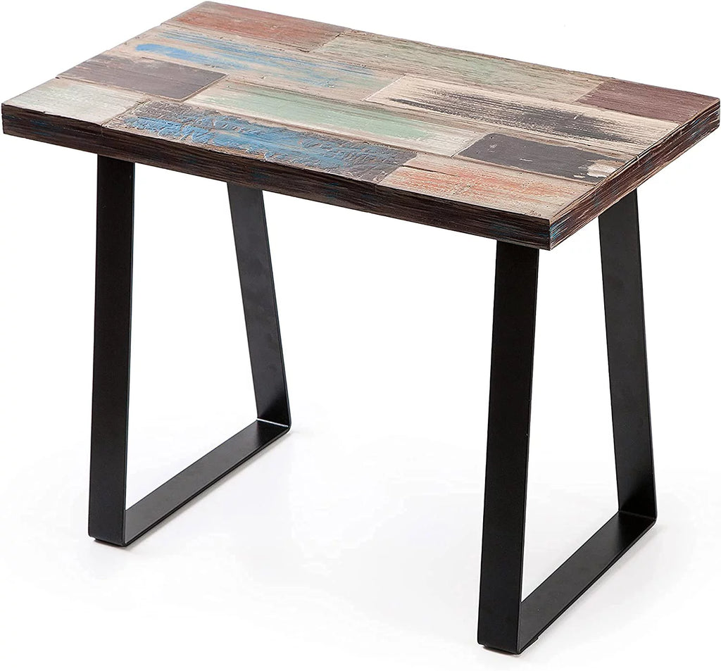 Reclaimed Wood End Table with Iron Legs R618