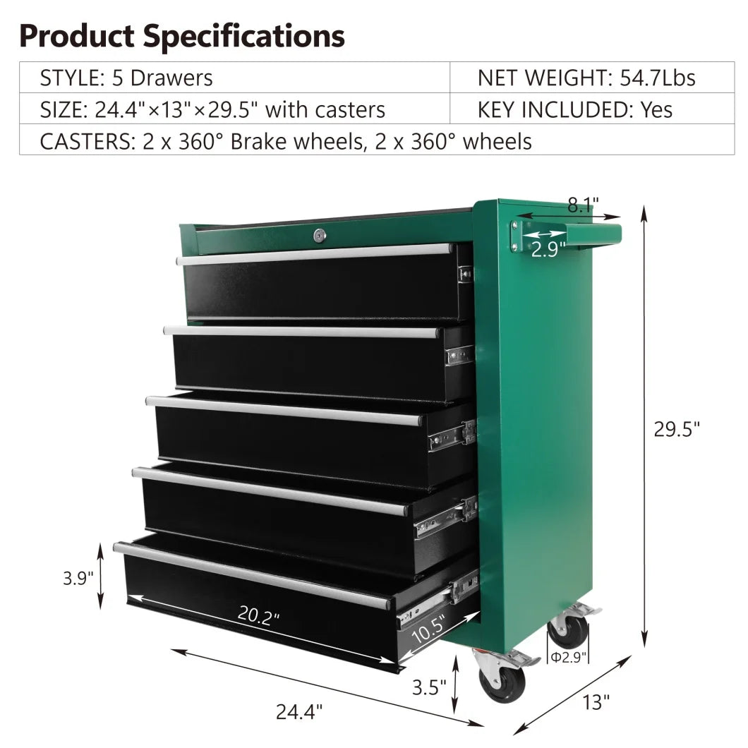Blue 5 Drawers Rolling Tool Chest with Wheels Y2683