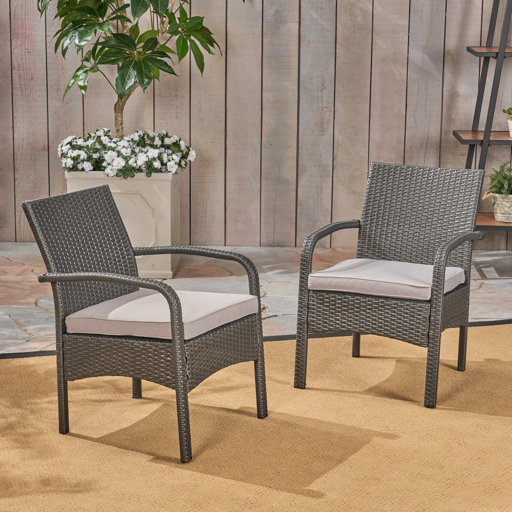 Outdoor Wicker Club Chairs with Cushion, Set of 2, Gray F165433