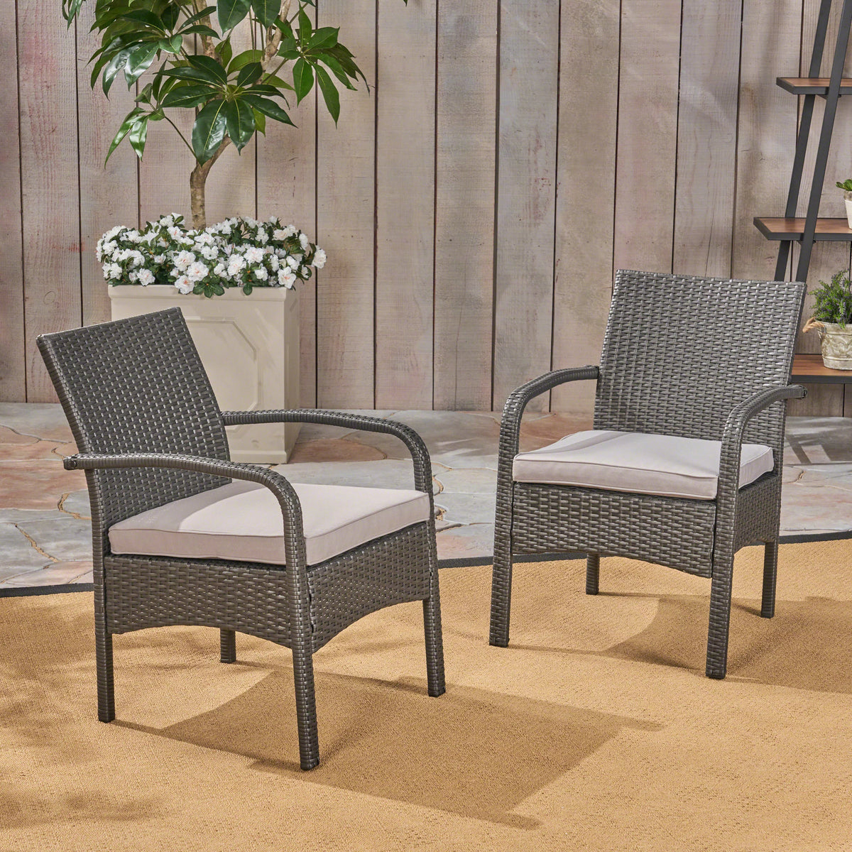 Outdoor Wicker Club Chairs with Cushion, Set of 2, Gray F165433