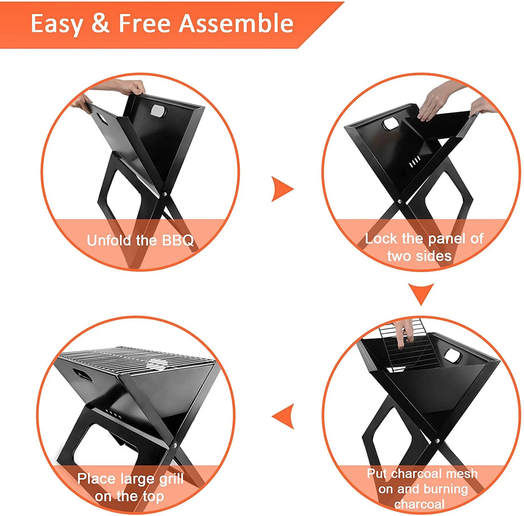 Charcoal BBQ Grill Foldable Black D98206