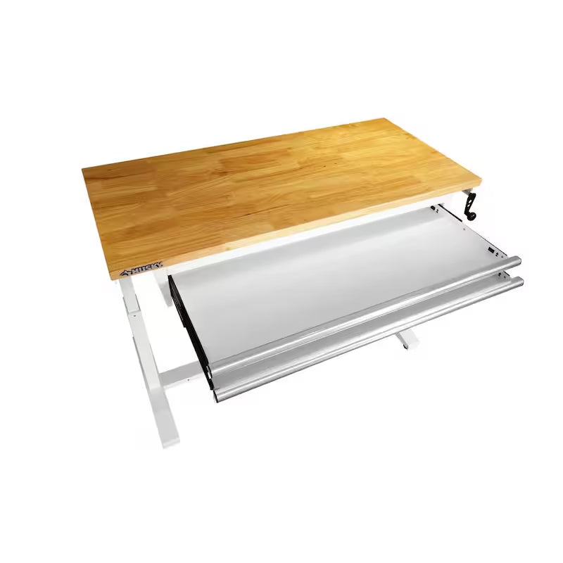 White Adjustable Height Work Table with 2 Drawers K1209