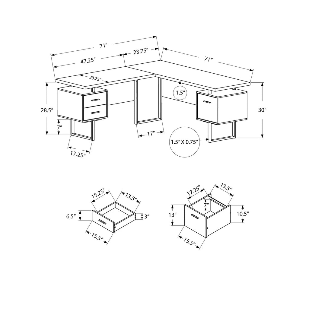 L Shape Computer Desk with Storage Drawers M575