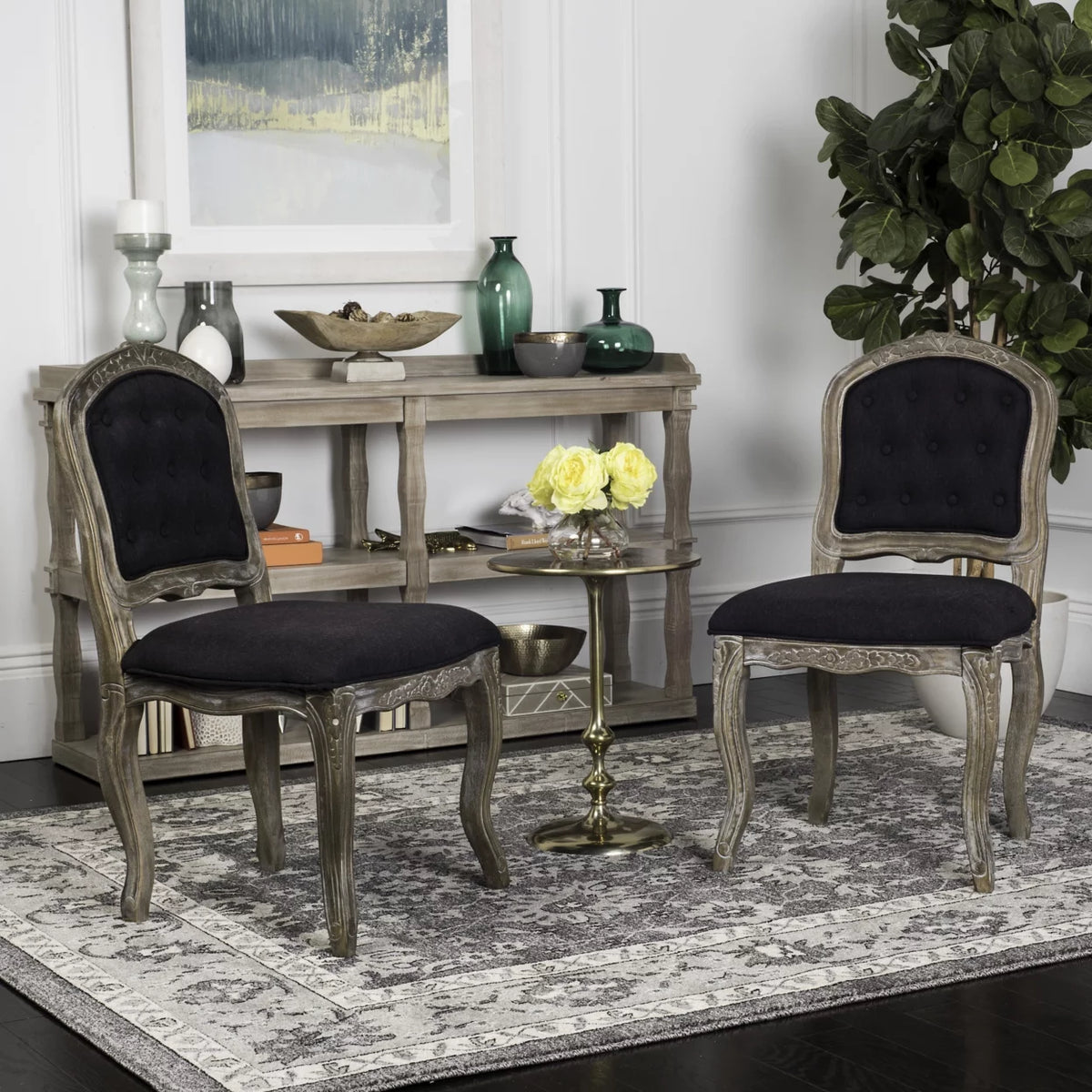 Black Rustic Oak Dining Chair Set of 2 I956001