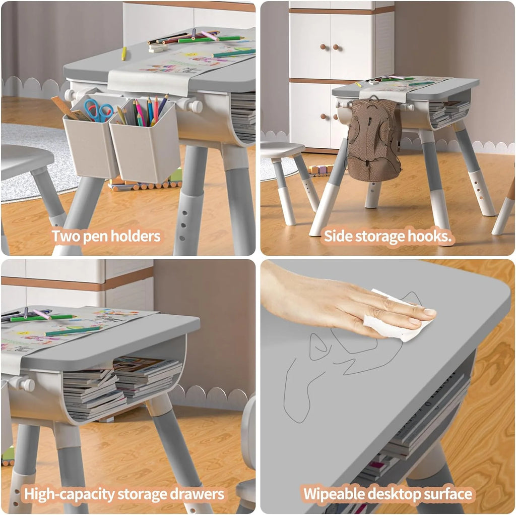Kids Adjustable Height Wooden Table and Chair Set I397128