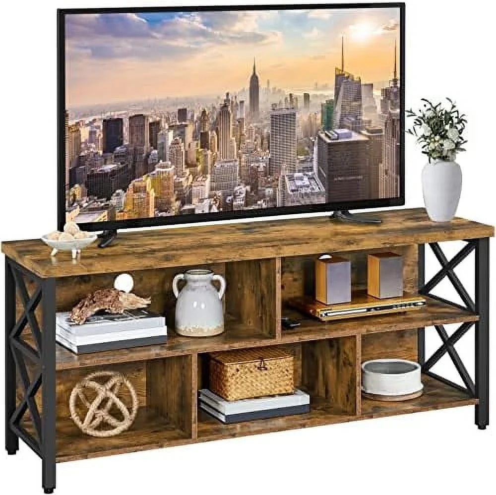 Industrial Wood and Metal TV Stand with Cabinet T317
