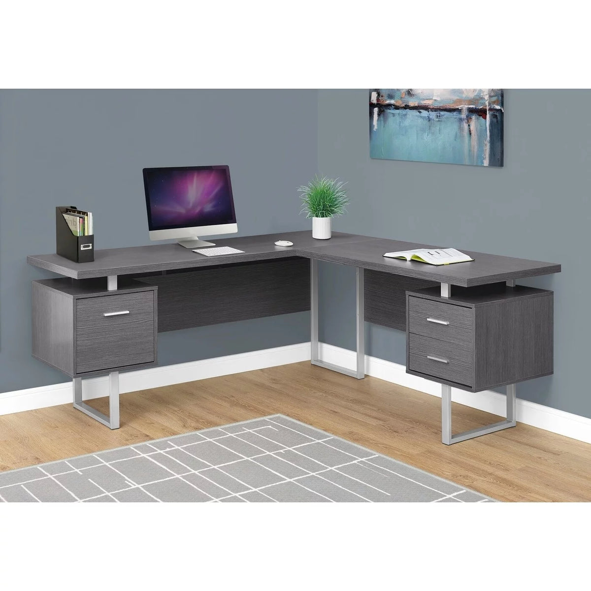 L Shape Computer Desk with Storage Drawers M575