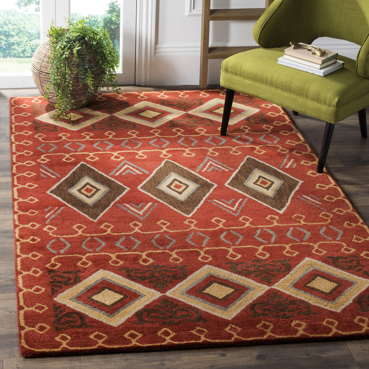 Red Multi Southwestern Wool Area Rug 5' x 8' B97469