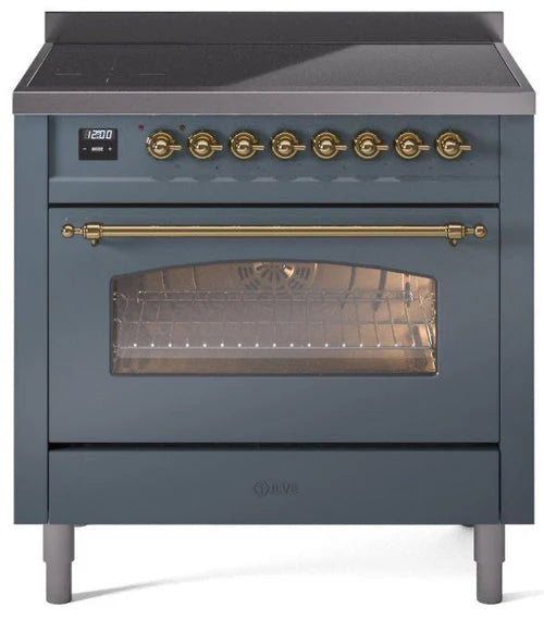 36 Induction Range with Electric Oven in Blue Grey with Brass Trim N95014