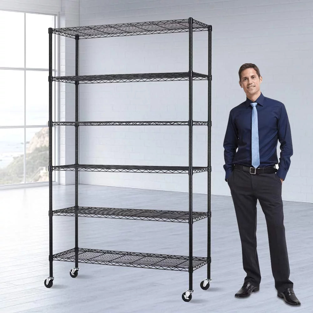 6 Tier Adjustable Heavy Duty Metal Wire Shelving Unit with Wheels P788