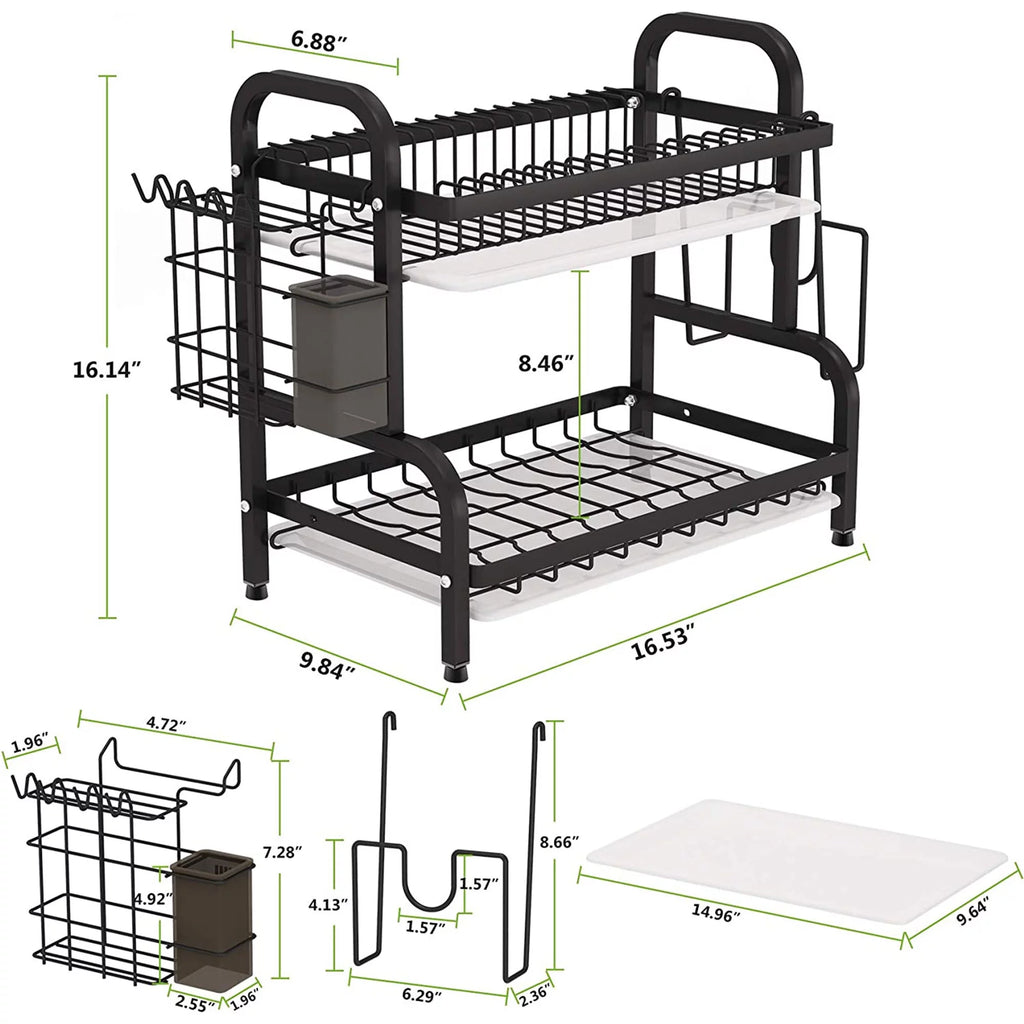 Adjustable 2-Tier Dish Drying Rack with Cutting Board Holder M52520