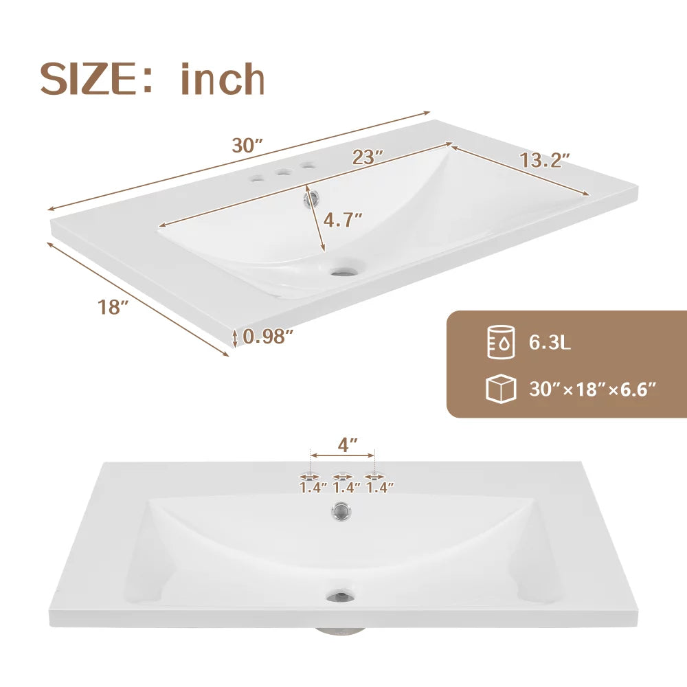 30" White Bathroom Vanity with Ceramic Sink and Storage Cabinet P450732