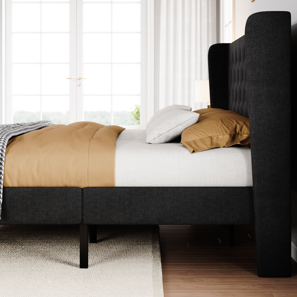 Queen Size Dark Grey Upholstered Platform Bed Frame Y9902