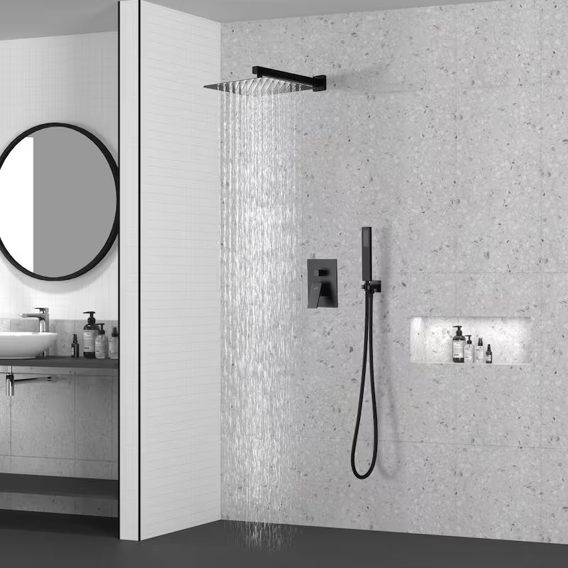 Wall Mount Dual Shower Heads with Hand Shower Faucet in Black O913