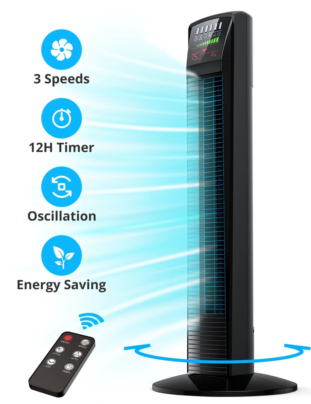 36 Standing Floor Fan with Remote, Oscillating Fan N817