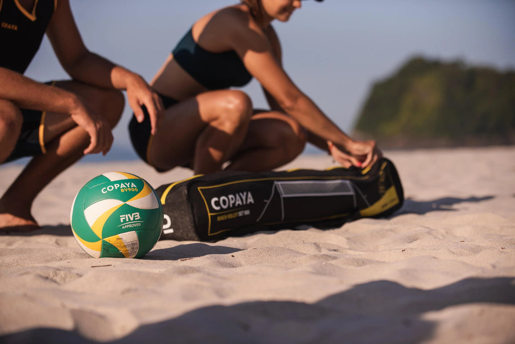 Portable Beach Volleyball Set Adjustable Heights Yellow R386