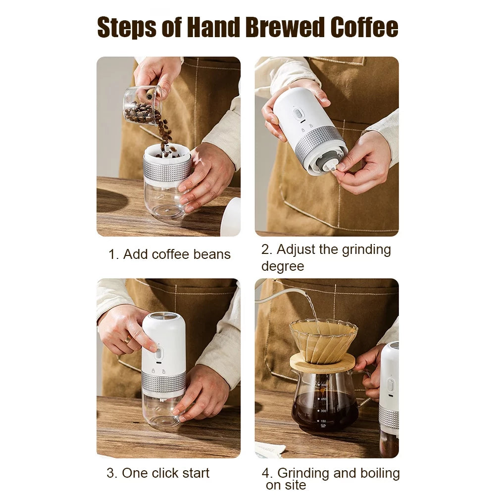 Portable Electric Burr Coffee Grinder 13W 200ml USB Rechargeable Adjustable Cordless Q659