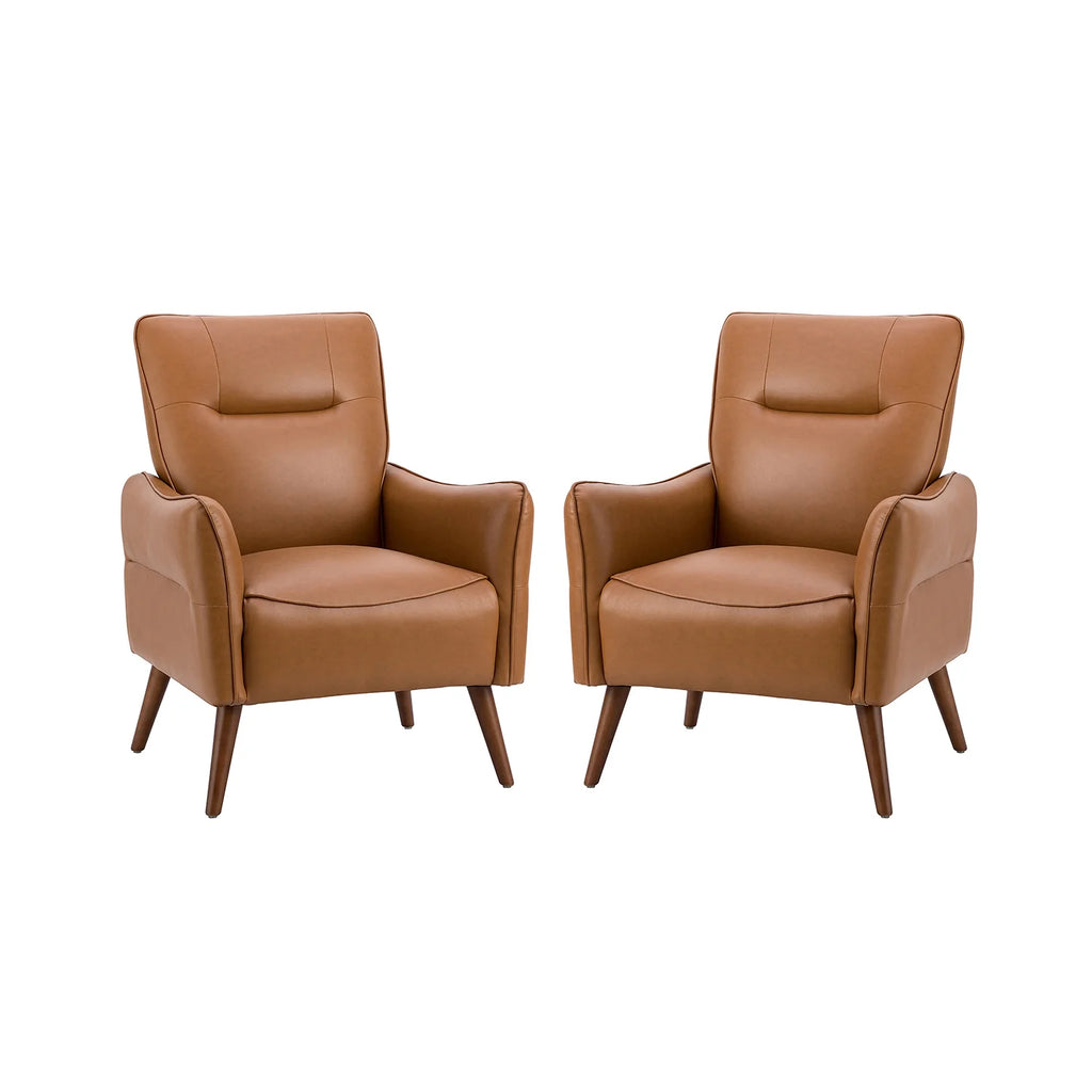Faux Leather Tufted Accent Chair Set of 2 Wood Legs K851810