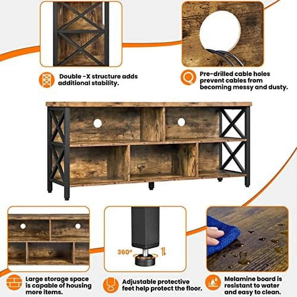 Industrial Wood and Metal TV Stand with Cabinet T317