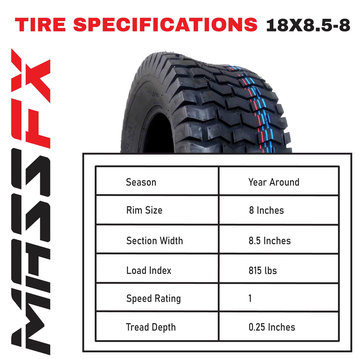 18x8.5-8 4 Ply Turf Tire 4 Pack J225