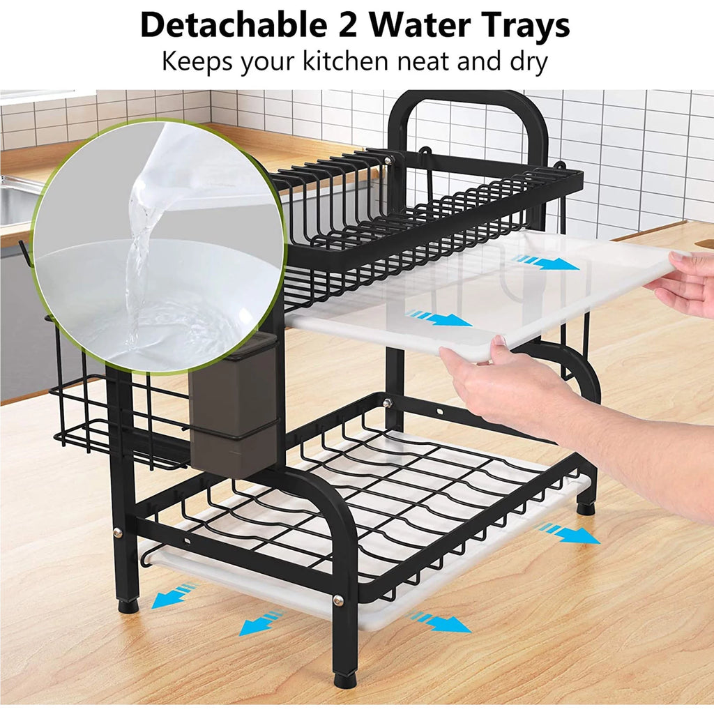 Adjustable 2-Tier Dish Drying Rack with Cutting Board Holder M52520